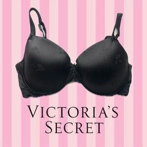 Victoria’s Secret Padded Demi Bra Black Bow Pattern 38D